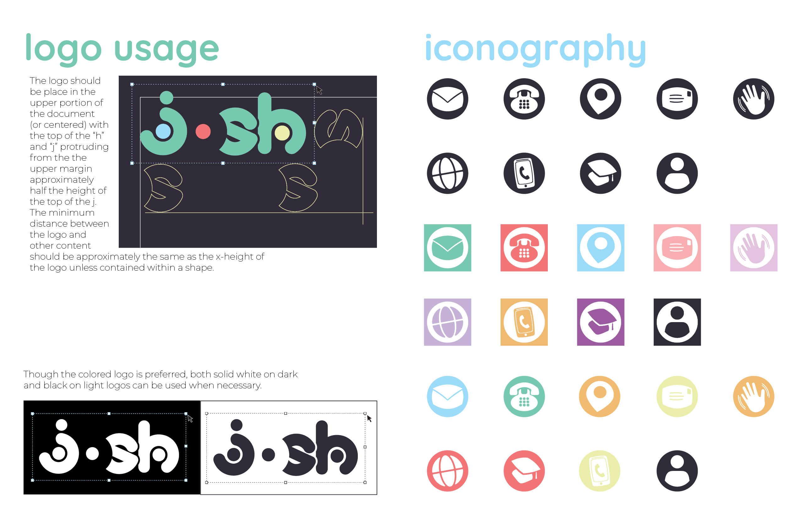 josh branding guidelines logo usage and iconography pages