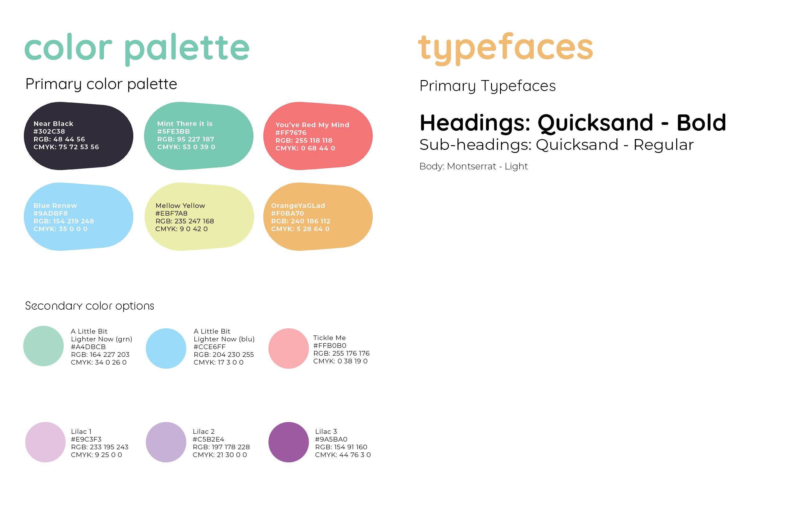 josh branding guidelines color palette and type usage pages