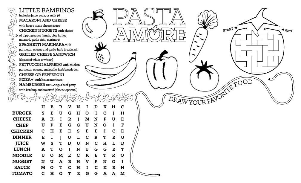 pasta amore menu page