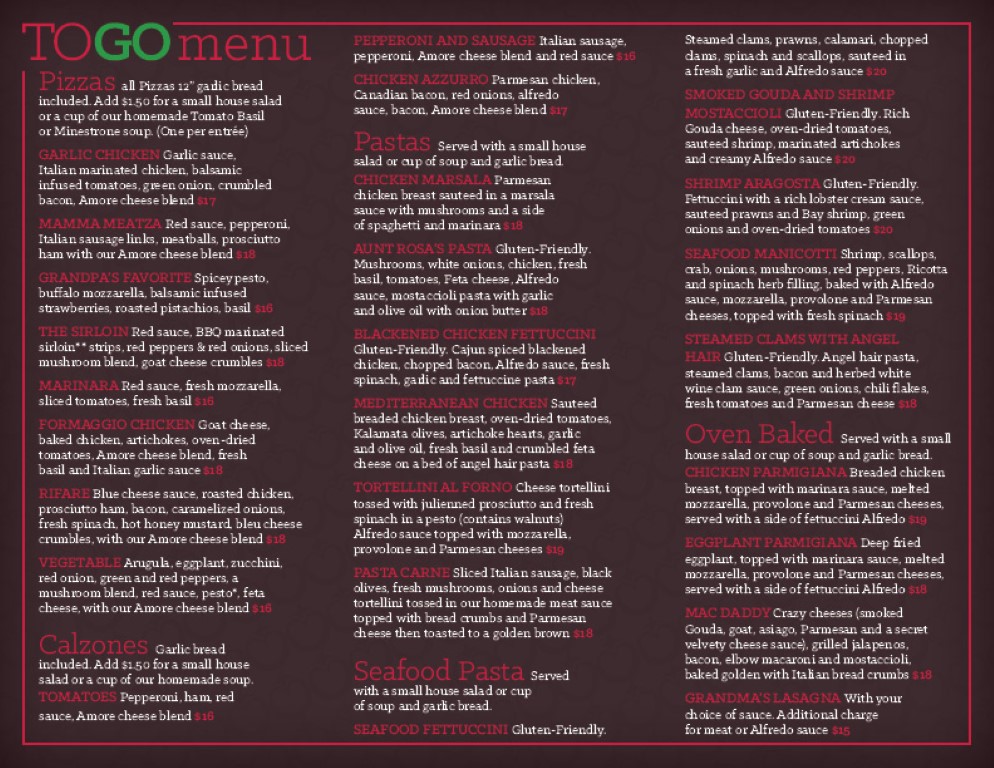 pasta amore brochure page