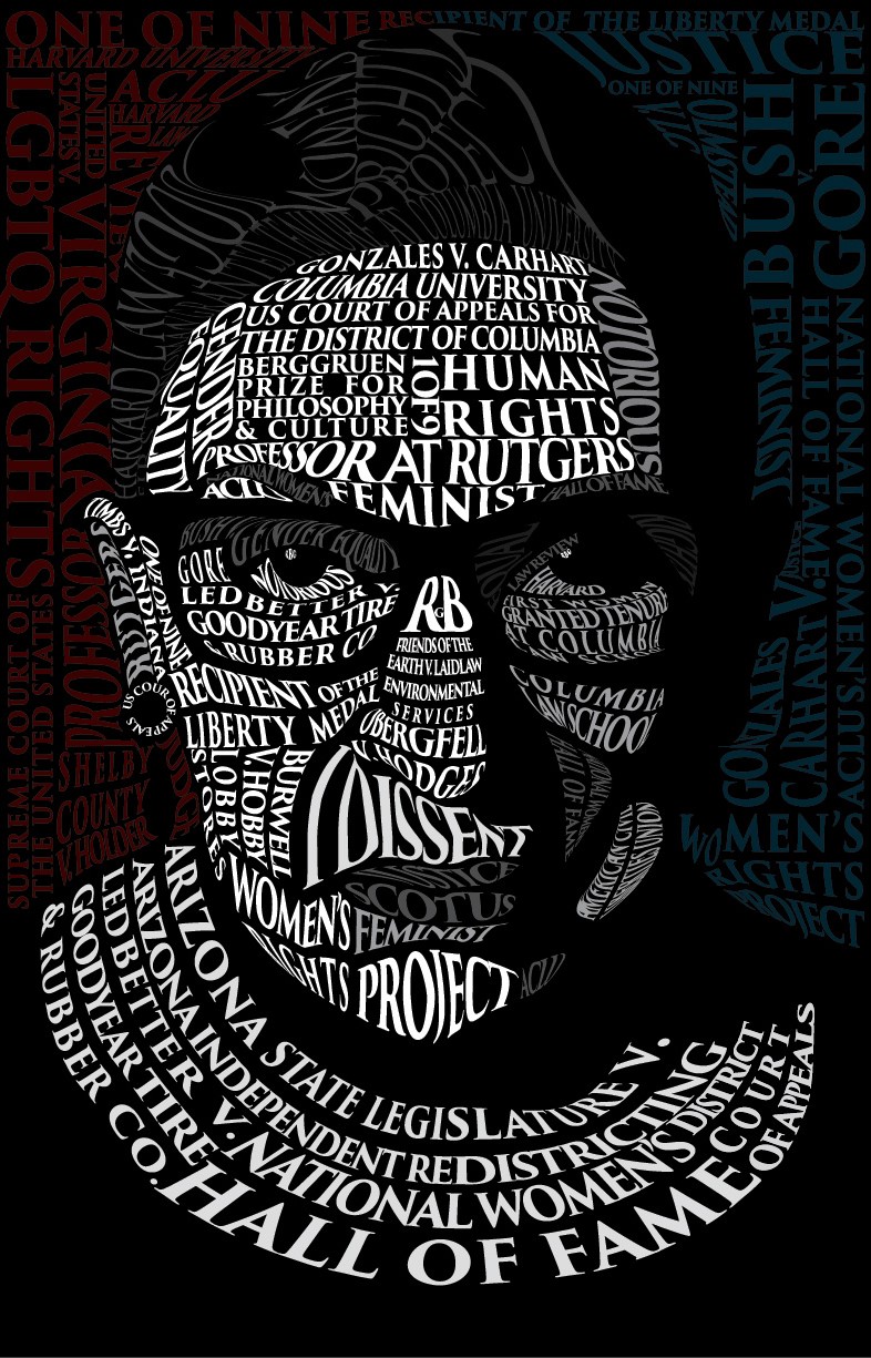 a text-based portrait of Ruth Bader Ginsburg